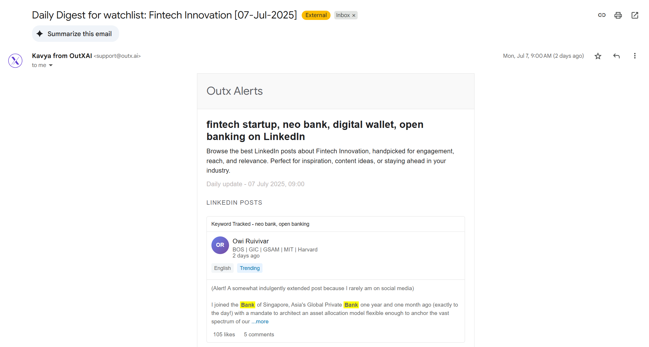 Echtzeit-Benachrichtigungen in Outx.ai